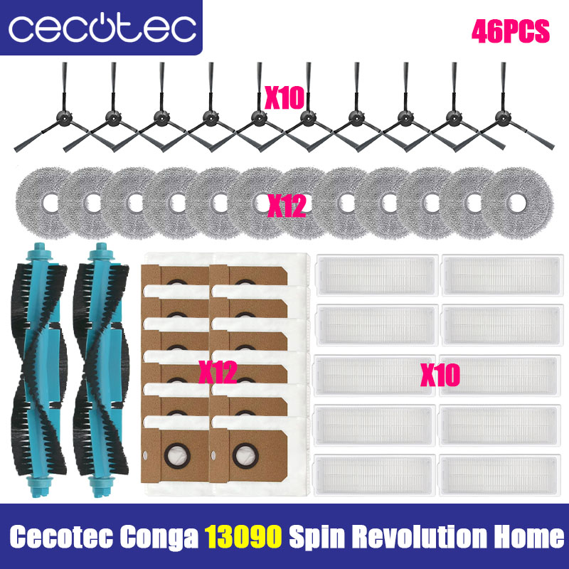 Compatible For Cecotec Conga 13090 Spin Revolution Home Spare Parts Main Side Brush HEPA Filter Mop Cloth Dust Bag Accessories: Dark Khaki