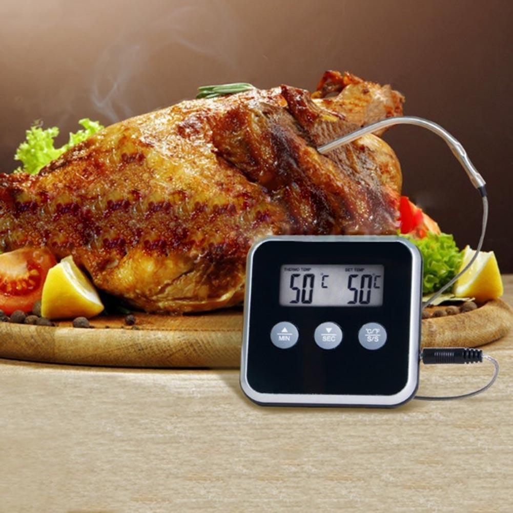 Electronic Digital LCD Food Thermometer Probe BBQ Meat Water Oil Cooking Temperature Alarm Cooking Timer Kitchen Cooking Timer