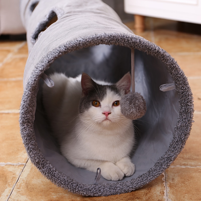 Store lange katte tunnellegetøj med legekugle ren farve ruskindsmateriale killing s / m sammenfoldelig kæledyrsforsyning sjov kattunnel stålramme
