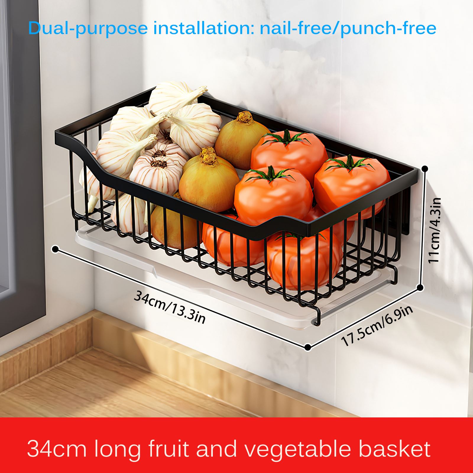 Storage Basket Stainless Steel Kitchen Wall-Mounted Bread Snack Fruit Basket Organizer Rack Holder Bathroom Shelf Container