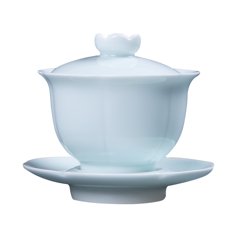 Shadow Celadon Tea Set Tea Cup Tea Bowl Handmade Ceramic Three-force Tureen Large Size Sopera De Ceramica Chrysanthemum Tea