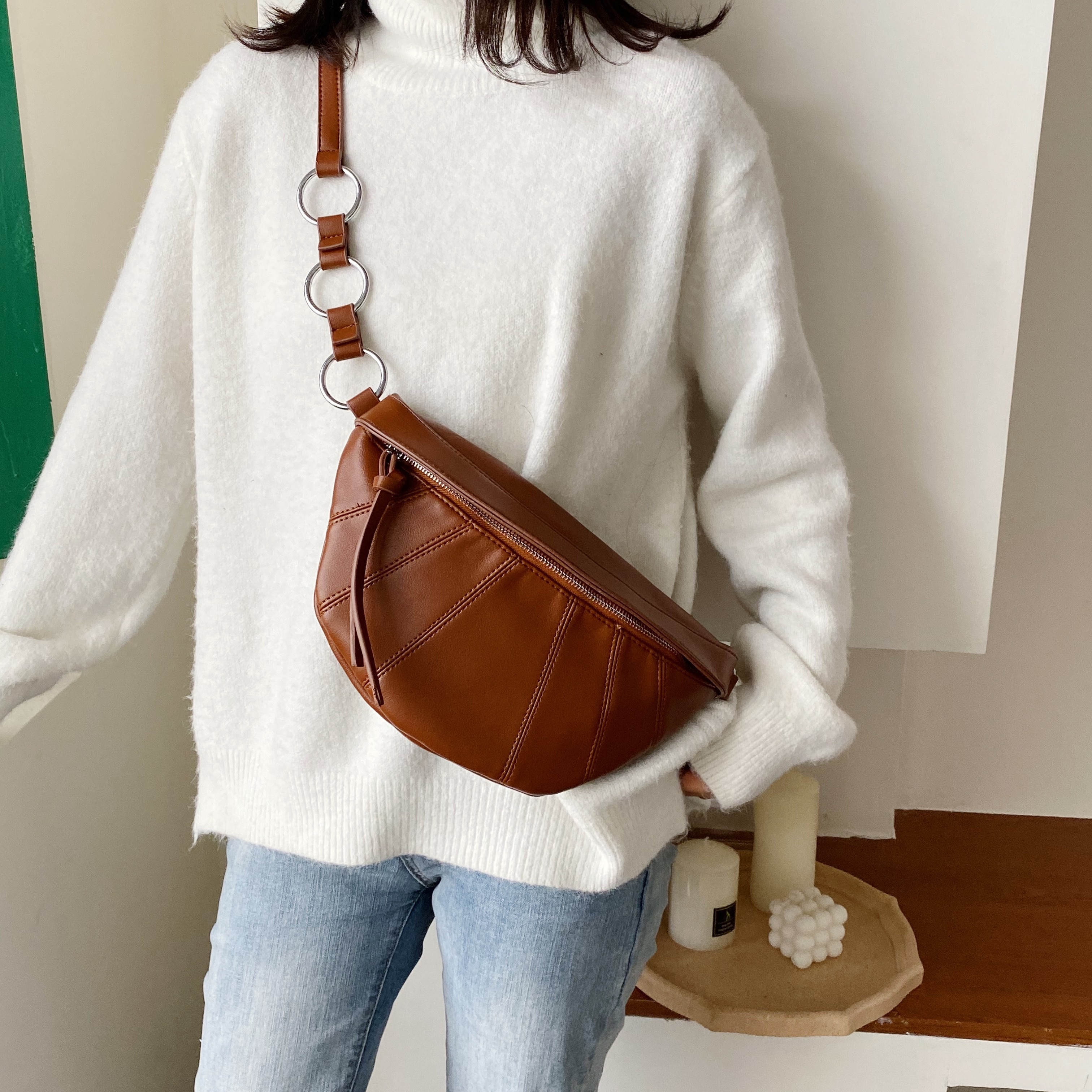 Vintage pu læder crossbody tasker kvinder små ensfarvede splejsede skulder enkel taske dame håndtasker – Grandado
