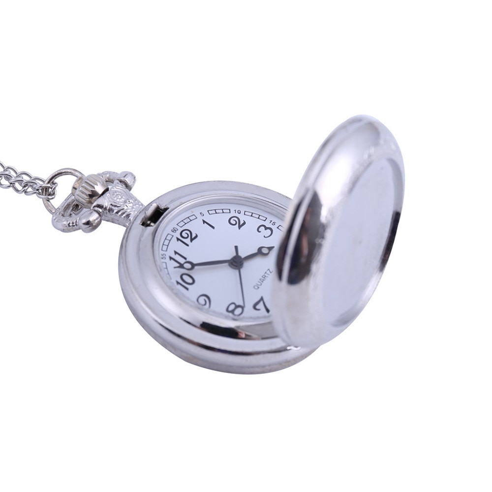 Gladde zwarte/zilveren kast quartz zakhorloge, volledig jachtdoos dames heren fob horloge klok relogio de bolso  #4 m 14