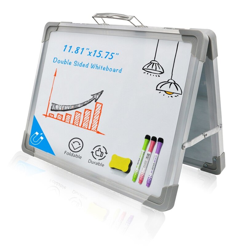 Pizarra blanca plegable magnética de escritorio, Mini caballete portátil de doble cara para mesa con soporte para dibujo de niños