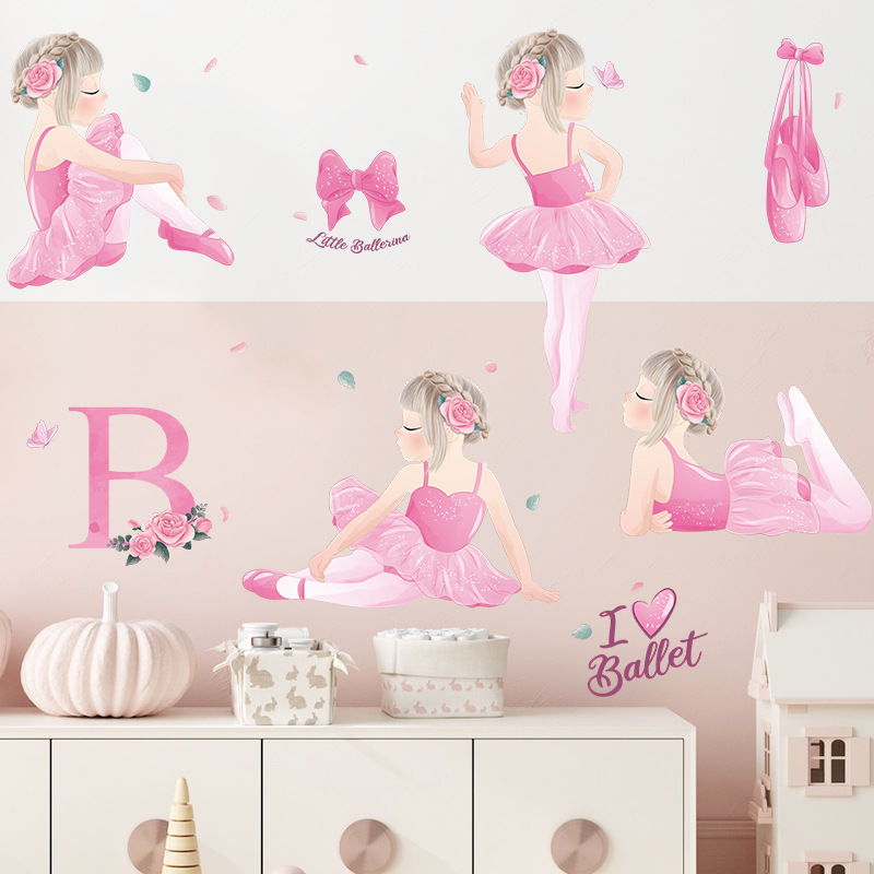 Cute Dancing Girl Wall Stickers for Kids Girls Rooms Decoration Bedroom Girl Wallpaper Room Decor Nursery Stickers Wall Decals