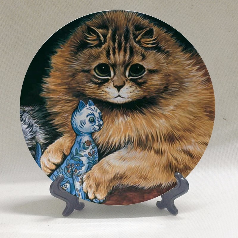 Louis Wain Art Plate Wall Dish Anthropomorphic Cats Kaleidoscope Cats Wall Decorative Plate Hanging Plate Background Decoration: G