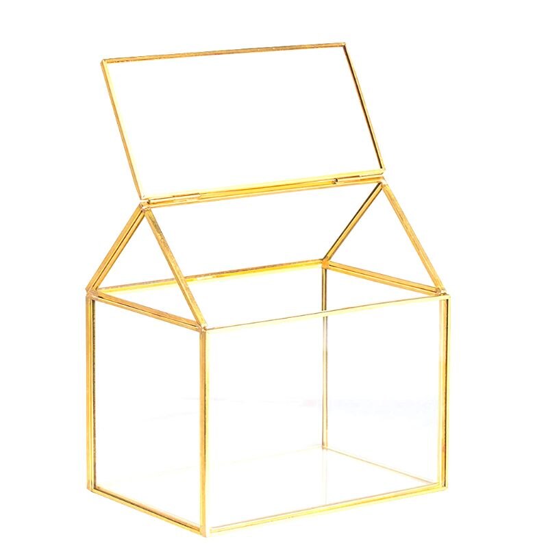 Centre de table géométrique en verre pour Terrarium, planteur, fait à la main, Pot de fleurs en forme de maison en cuivre pour plantes succulentes, U2JC