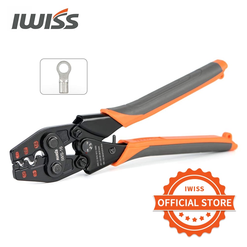 IWISS IWS-16 Ratchet Crimping Tool for Non-Insulated Terminals from AWG 22-6 with Polished Jaw crimping pliers
