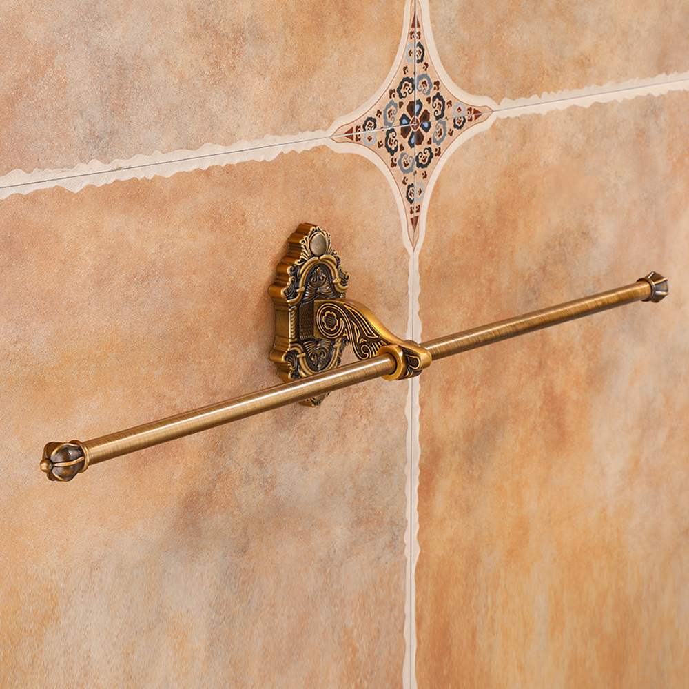 Aluminium opvouwbaar antiek messing badhanddoekrek Actieve badkamerhanddoekhouder Dubbele handdoekplank met haken Badkameraccessoires