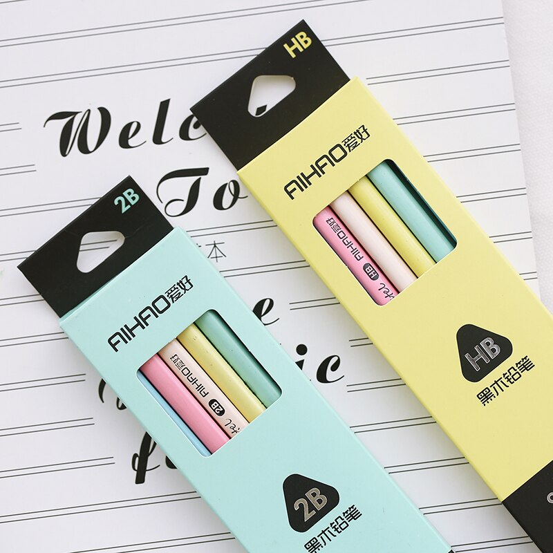 12 stk/parti 5 farger svart pastell standard blyant natur tre 2b hb macaron blyanter skrivesaker til tegning kontor skolerekvisita