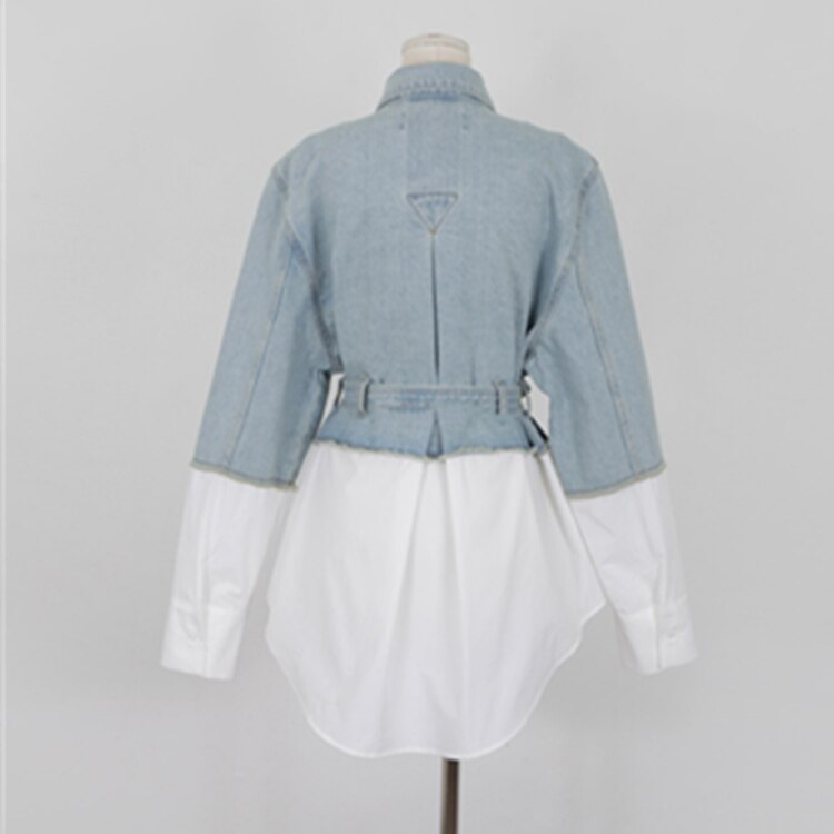 Colorfaith Autumn Winter Women's Denim Jackets Patchwork Sashes Lace Up Outerwear High Street Fashionable Jeans JK7064