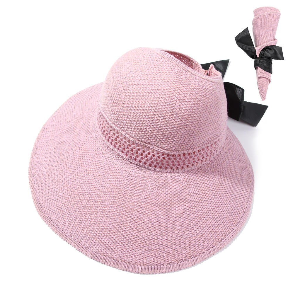 Cappello da spiaggia pieghevole portatile 2021 nuovo cappello da sole a tesa larga Bowknot visiera Casual estiva con cappuccio in paglia per cappello da donna con secchiello: pink(62cm)