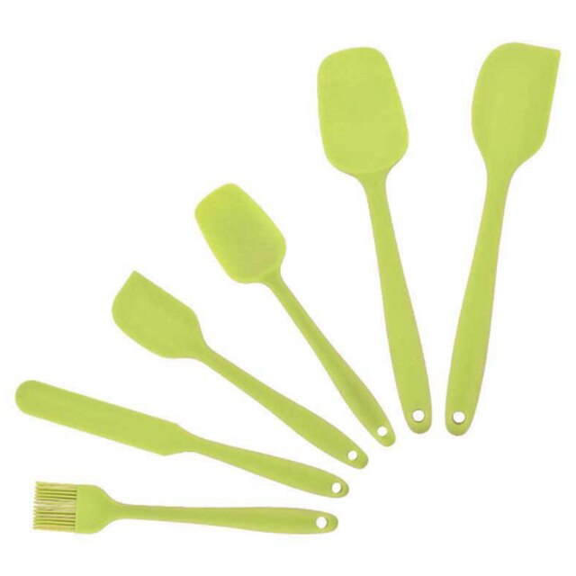 6Pcs/Set Silicone Spatulas Cake Cream Scrapers Heat-Resistant Oil Brush Non-Stick Butter Spreader Baking Kitchen Utensil Tools: green