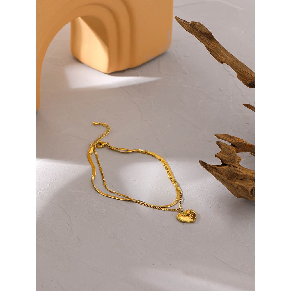 thumbnail image 2 of 10-Inch Gold Stainless Steel Heart Anklet – Double Chain, Gift Ready PE13 2 of 2