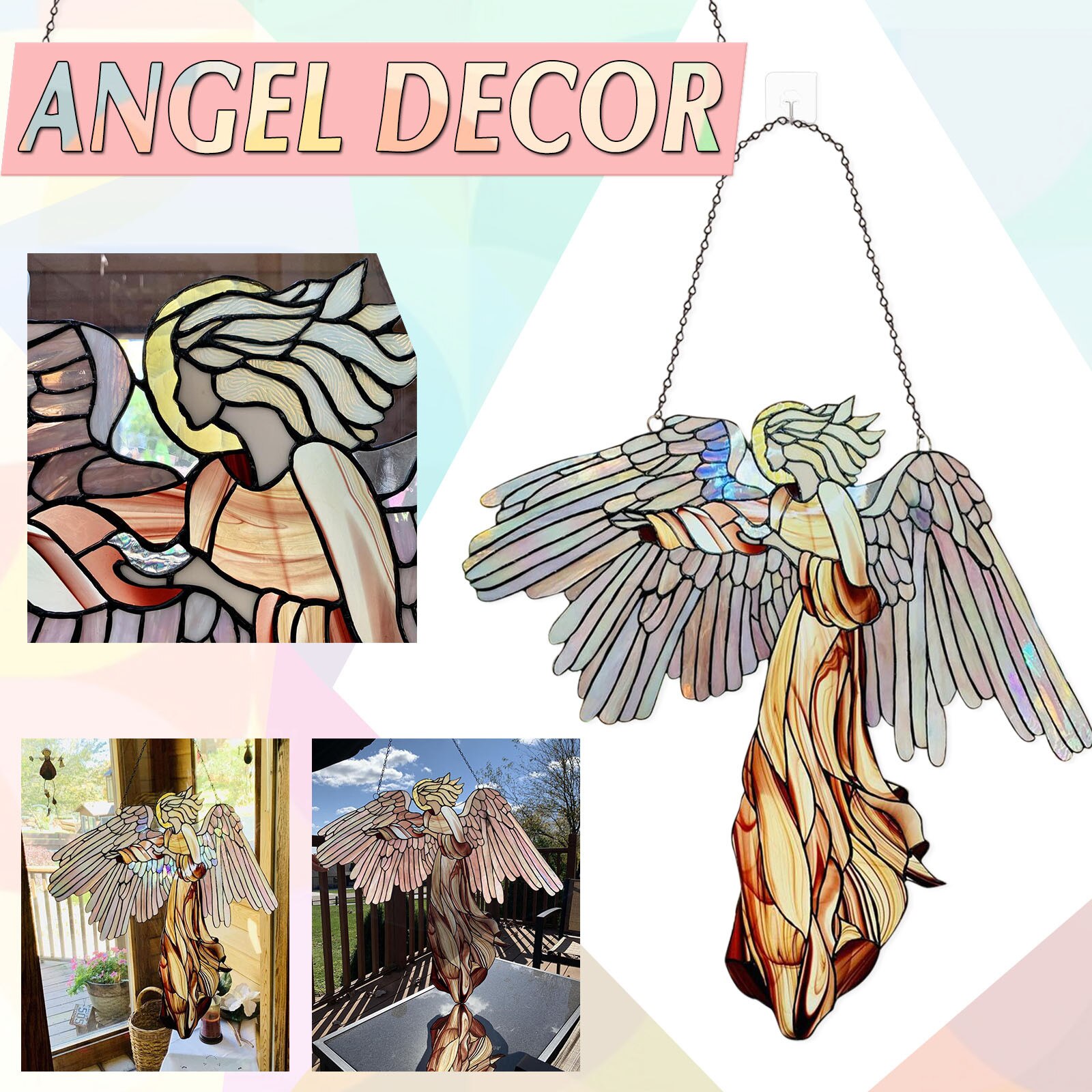 Home Decoration Angel Stained Glass Angel Wind Chimes Living Room Wind Chimes Hanging Decorations
