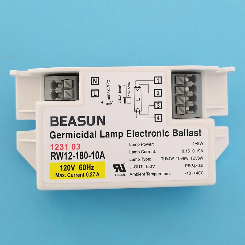 RW12-180-10-Lámpara germicida UV, 120V, 230V, 4W-8W, balastro electrónico para lámpara TUV4W, TUV6W, TUV8W