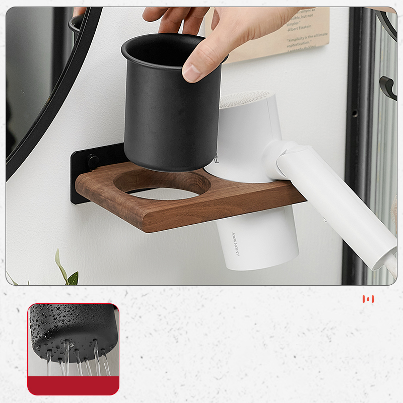 Bathroom Wall Mount Hair Dryer Holder Hair Care & Styling Tool Organizer, Farmhouse Wooden Beauty Hair Appliance Holder
