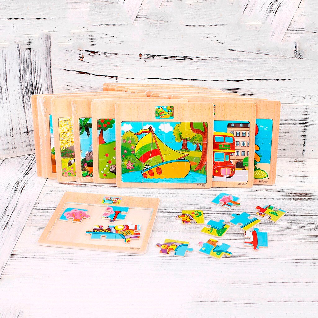 Adults Children Wooden Intelligence Puzzle Cartoon Traffic Puzzles Educational Developmental Baby Kids Training Toy