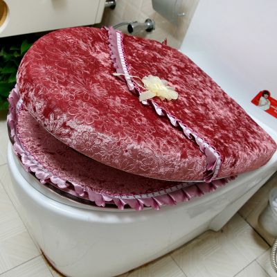 Luxus Samt Spitze Zwei-stück Wc Sitz Abdeckung einstellen Winter Warme Wasserdichte Schlecht Wc matt WC Töpfchen matt SWZ053: Wein rot 2 Stücke