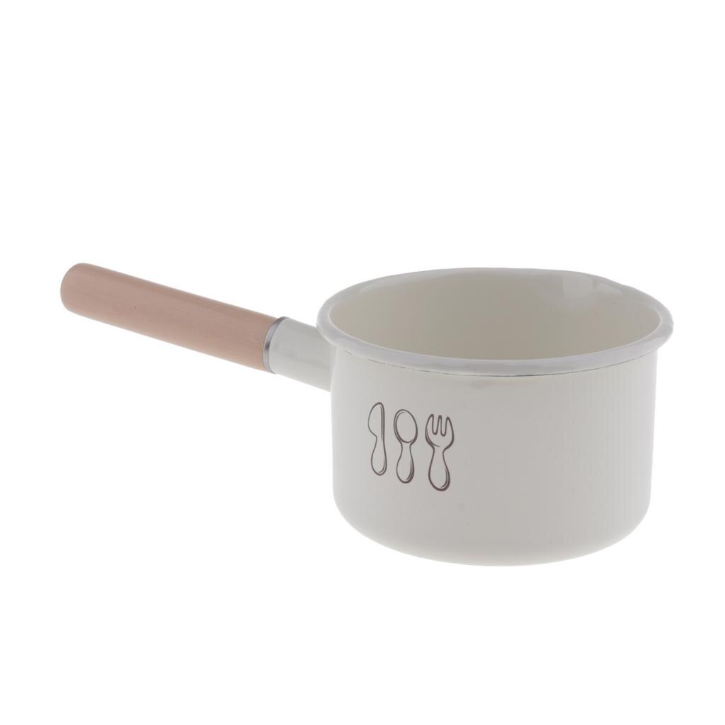 Kichenware Enamel Milk Pan Butter Warmer Pot with Wooden Handle 1500ml