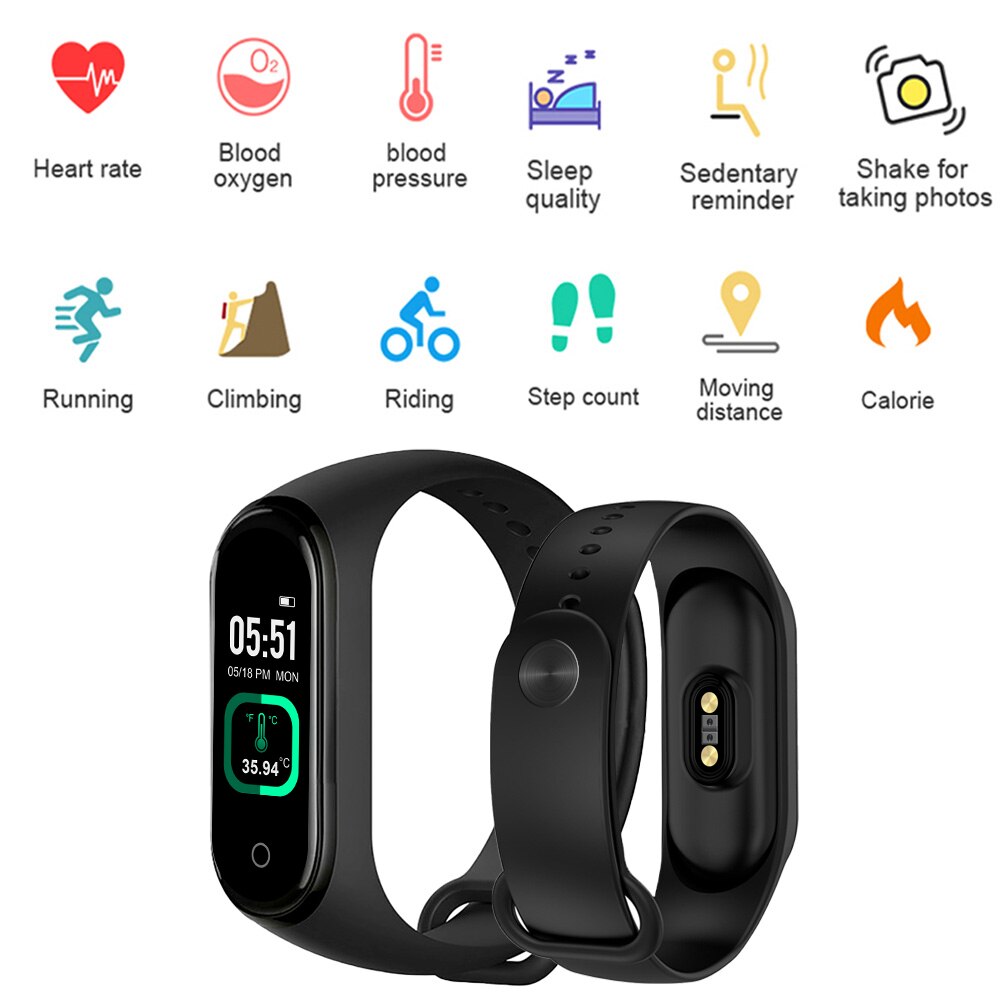 M4 Pro Smart Band Thermometer Waterdicht Hartslag Bloeddruk Fitness Armband Sport Smart Band Polsband Smart Horloge