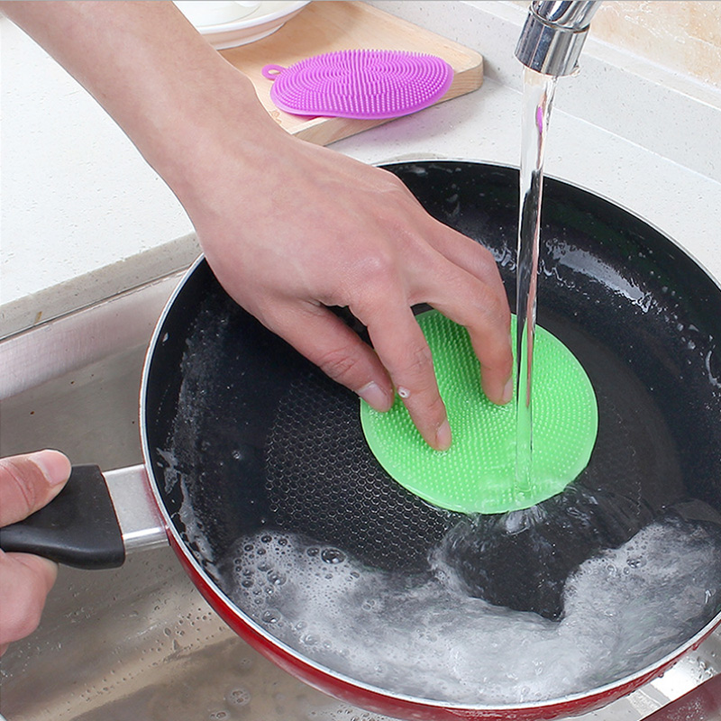 1set(6 Pcs)Silicone Sponge, Silicone Scrubber Kitchen Anti-Bacterial Sponge Multicolor for Cleaning Vegetable Kitchen Utensils