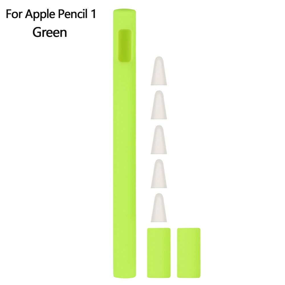 1 Juego de estuche para lápices de silicona, cubierta de la pluma táctil, Carcasa protectora para lápiz Apple 2/1: For Pencil 1 Green