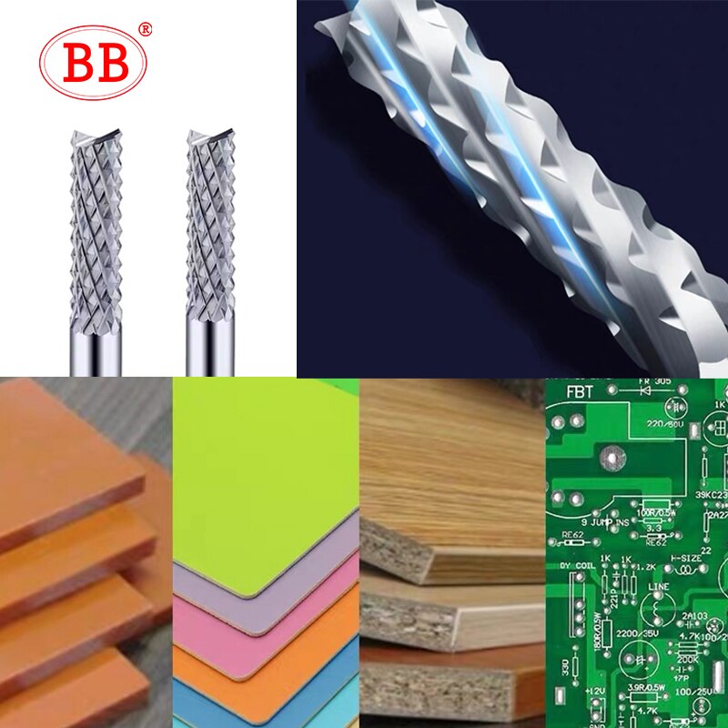 Fresa de extremo de maíz de carburo BB, máquina CNC de grabado de dientes de tungsteno, broca PRO 3.175 4 6mm para placa de baquelita PCB, madera y plástico