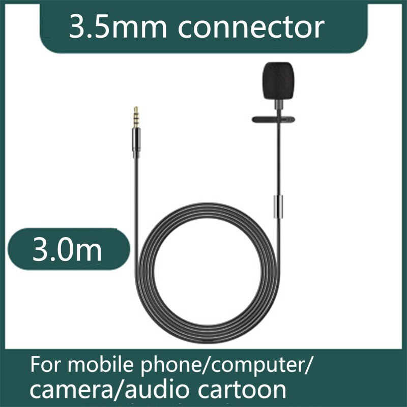 Mini Monitor de micrófono portátil con cable 3m para iPhone Lightning tipo C, 3,5mm, portátil, PC, micrófono de grabación con Clip, auriculares: 3.5mm connector