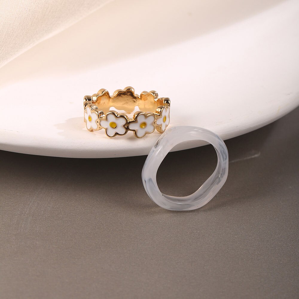Pequeños y románticos anillos de epoxi con margaritas y flores para mujer, Bohemia, anillo de compromiso para novia, amor, para esposa