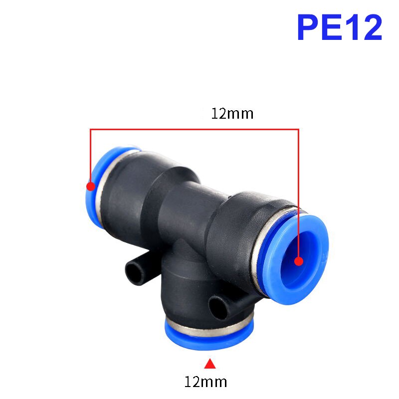 3 Way T shaped Tee Pneumatic PE 4mm to 16mm OD Hose Tube Push In Air Gas Fitting Quick Fittings Connector Adapters: PE12