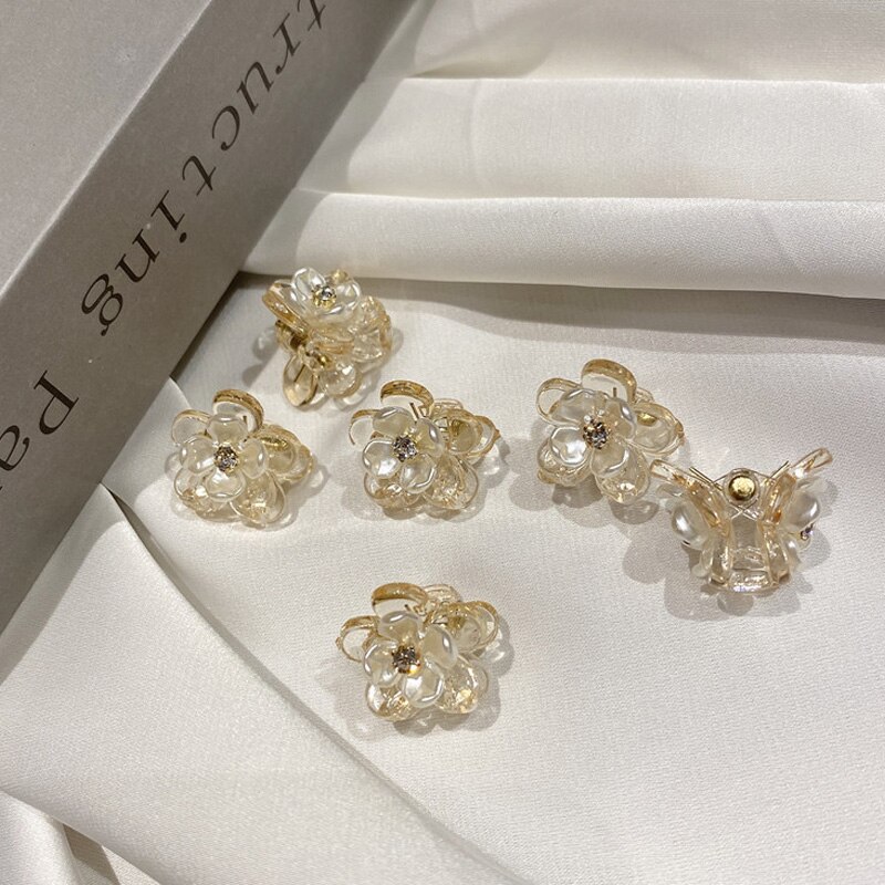 Coleteros geométricos minimalistas coreanos para mujer, pinza para cabello de flores, diamantes de imitación, transparente, pequeño, cangrejo, para