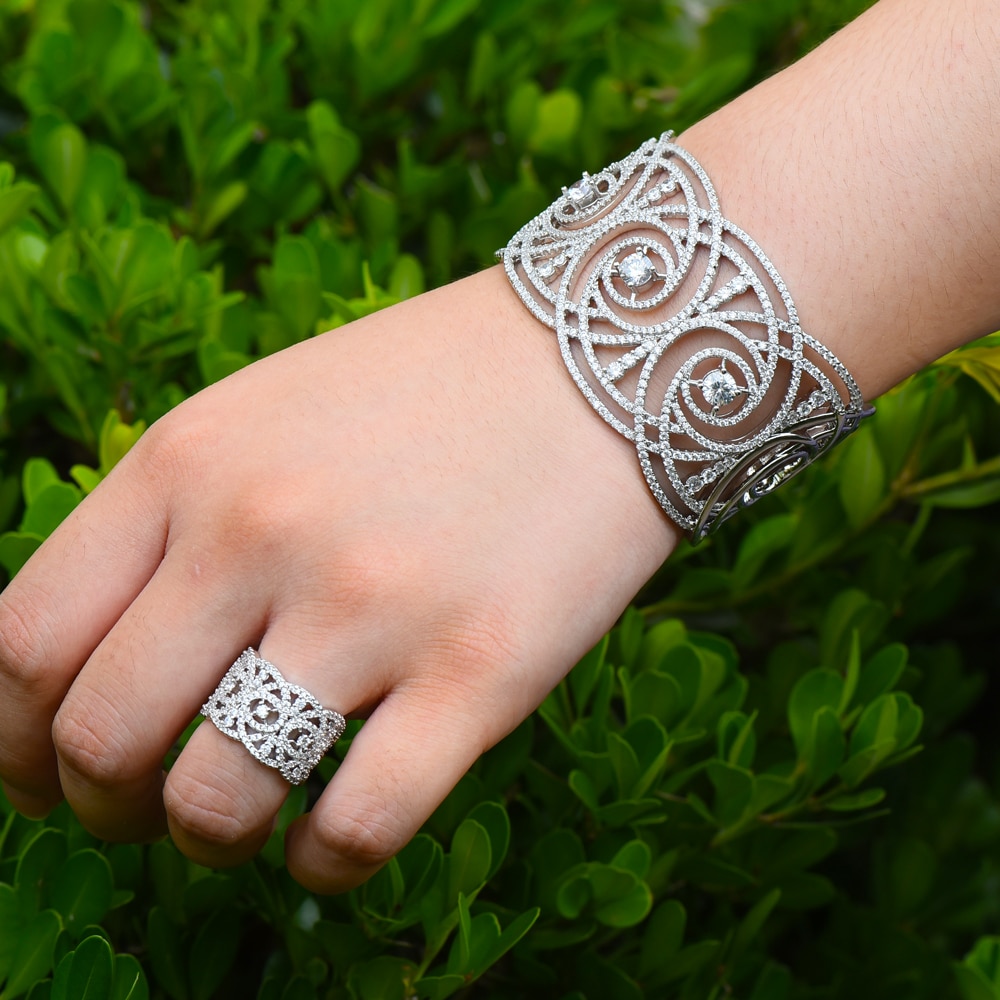 Missvikki luxo geométrico cz grande ampla aberta pulseira para o casamento feminino baguette arábia pulseira nupcial nobre jóias de alta qualidade