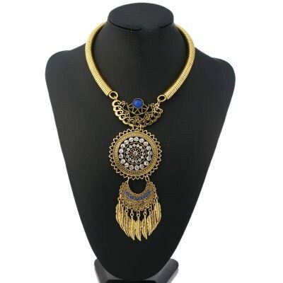 Fashioin colar feminino vintage colares de declaração pingentes bohemia folhas borlas acessórios de jóias: gold royal blue