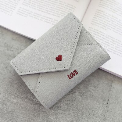 Frauen brieftasche liebe herz-förmigen bestickt linie buchstaben Litschi aufbringen einfache 30% kleine brieftasche neue frauen brieftasche: grau