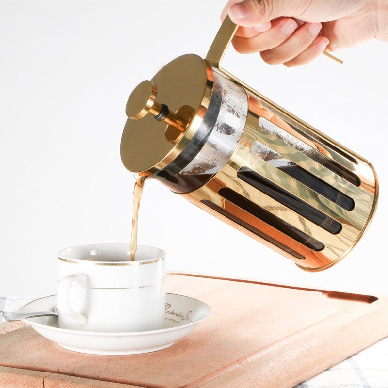 Coffee Pot French presses Stainless Steel High Temperature Resistant Glass Coffee Machine Gold