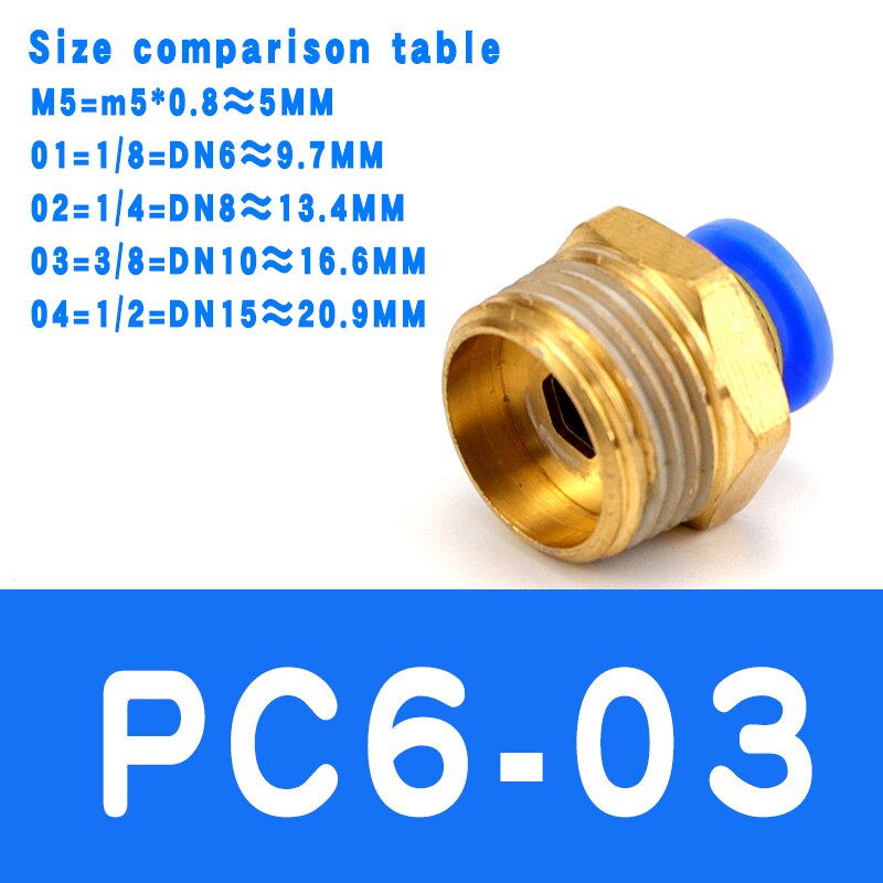 Air Pneumatic PC Fitting 10mm 8mm 6mm 4mm Hose Tube 1/4"BSP 1/2" 1/8" 3/8" Male Thread Pipe Connector Quick Coupling Brass: PC6-03