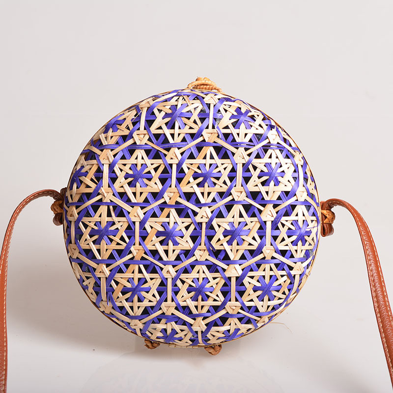 Sac rond en paille de bambou pour femmes, sacoche à bandoulière fait main bohème, sac de plage d'été creux initié, boîte Asus tissée en rotin: Clair