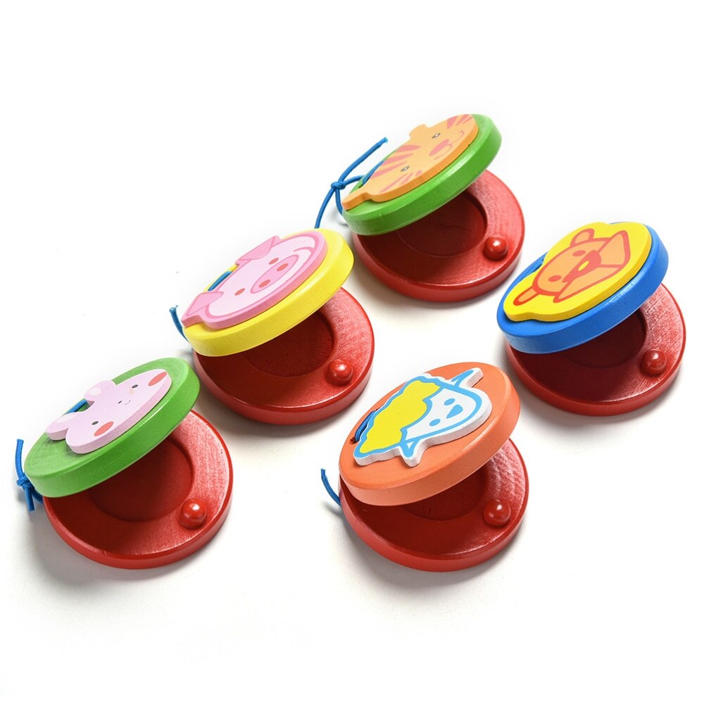 Castañuela de madera Clapper mango instrumento Musical de juguete dibujos animados castañuelas Encantadores Niños niño bebé