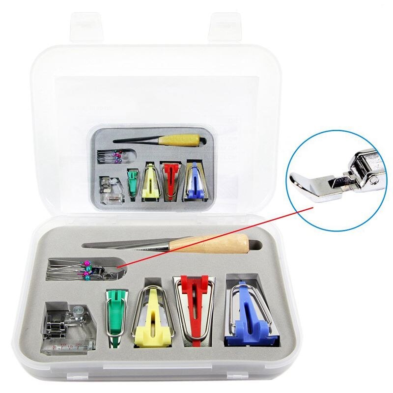 17 Pcs Bias Tape Maker Fold Bias Tape Set with 4 Different Sizes and 13 Tools for Sewing & Quilting Awl