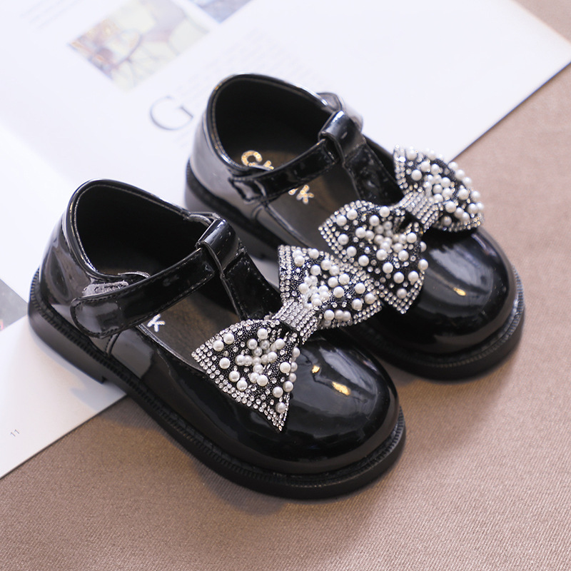 Girls' Small PU Leather Shoes Spring Autumn Baby Children's Pearl Rhinestone Soft Sole Little Girl Single Shoes Princess Shoes: B / CN Size 30