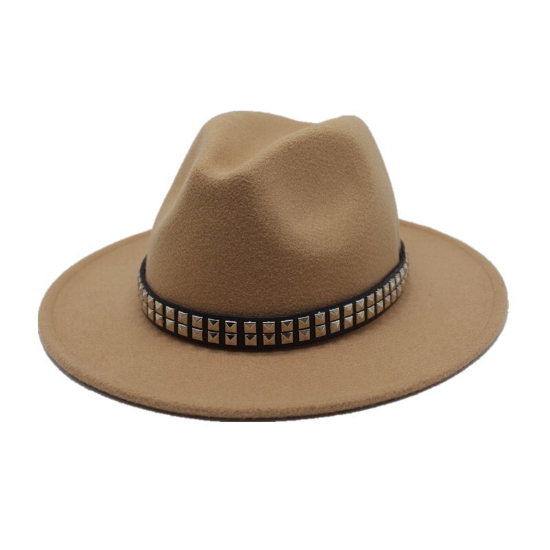 oZyc Autumn Winter wool Sun Hat Women Men Fedora Hat Classical Wide Brim Felt Floppy Wool100% Solid color Cap hats: Camel