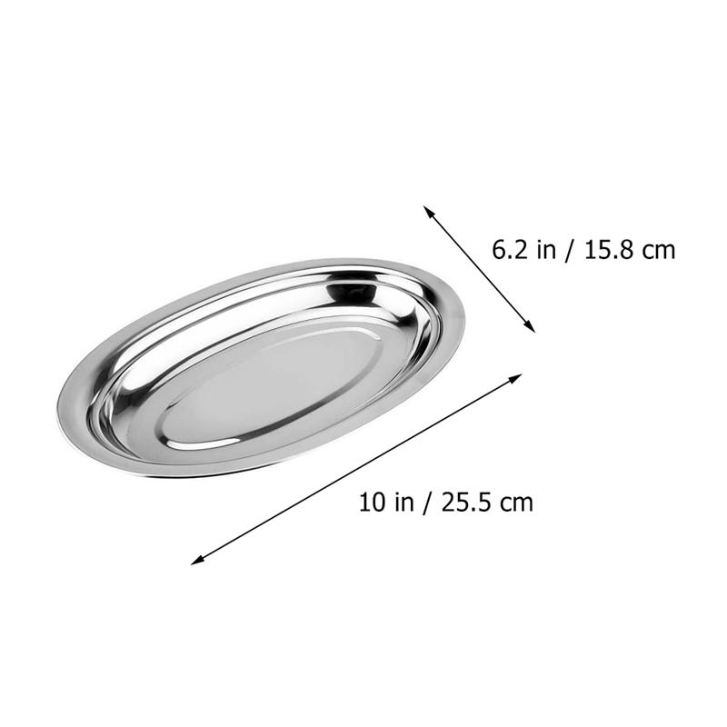 1pc Stainless Steel Dinner Plate Restaurant Serving Plate Oval Steaming Fish Plate Snack Dessert Dish Kitchen Service Tray: 25.5X15.8X2CM