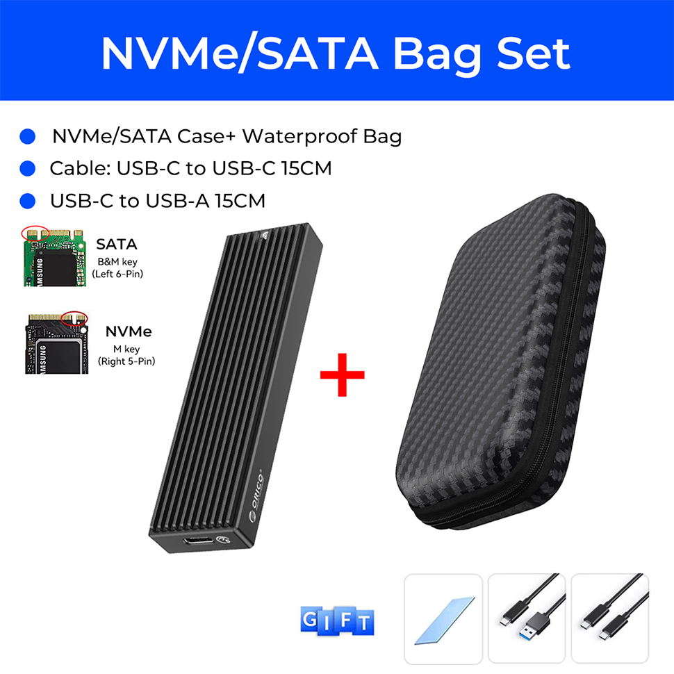 ORICO M.2 SATA NVMe Enclosure 10Gbps Zewnętrzna obudowa SSD typu C USB A 3.2 Gen 2 Pokrywa dysku twardego M2 2230 Storage Box House: zielony