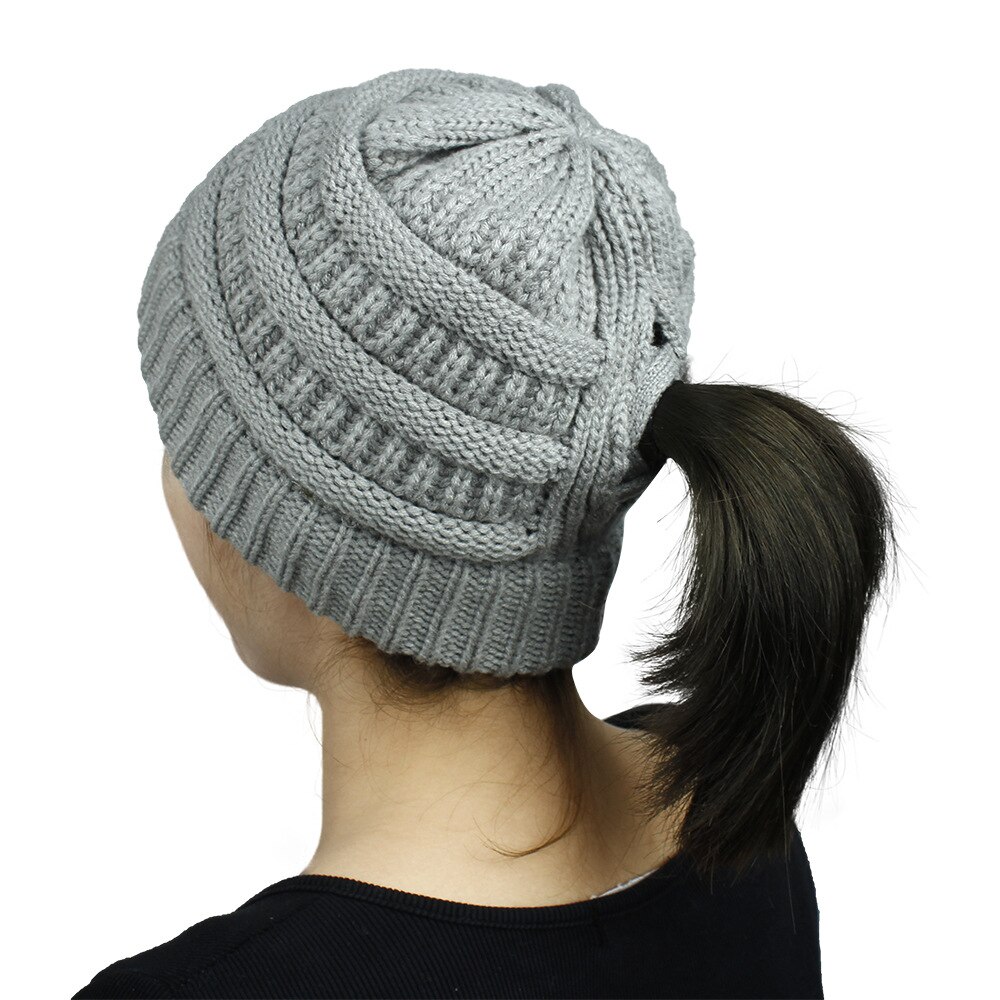Bonnet queue de cheval pour femme, en coton, doux et extensible, en tricot tête de mort