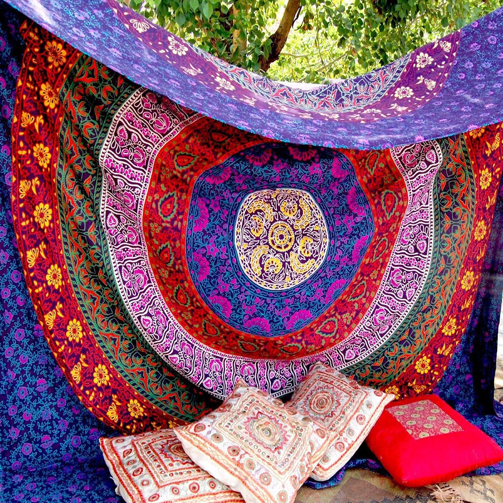 Grote Mandala Indiase Bohemian Tapijt Muur Opknoping Strandlaken Polyester Dunne Deken Yoga Shawl Mat 180x146cm