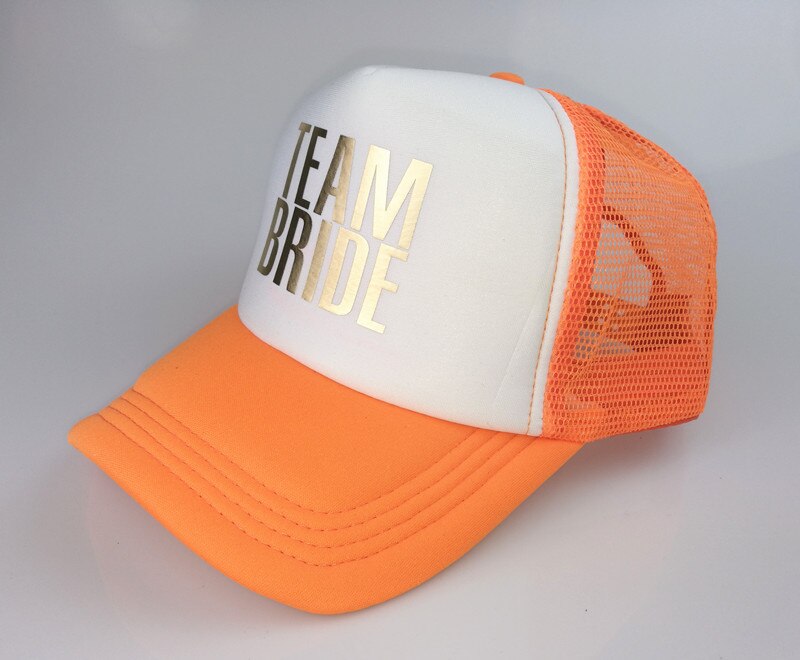 C&amp;Fung BRIDE TEAM BRIDE Bachelorette Hats Wedding party Trucker Caps White Neon gold glitter print hats summer style: team bride orange