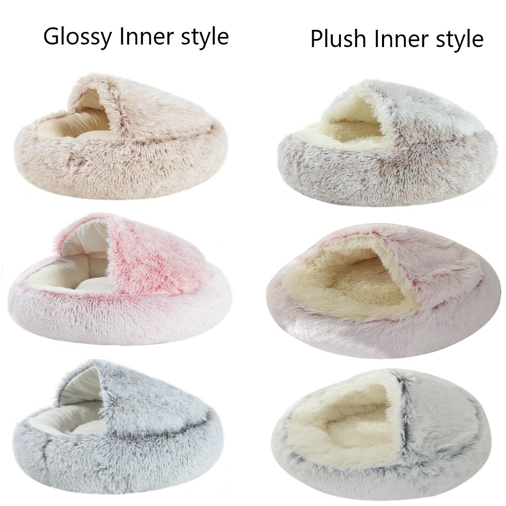 Gato cama cueva con capucha Donut acogedor suave cama de peluche para perro auto calentamiento Cuddler cama nido para pequeño mediano de perros, gatos, cachorros.