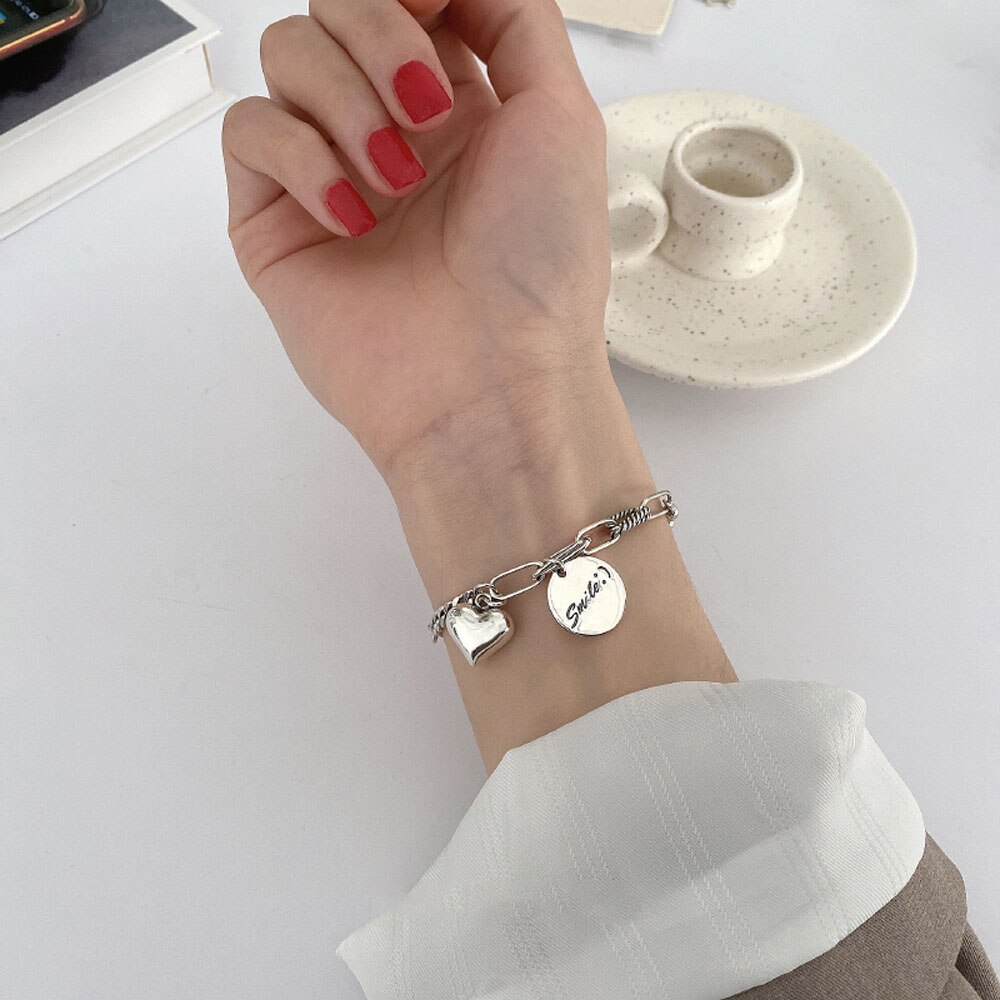 glatt Liebe Herz lächelnd Armband Gesicht thailändisch Silber- Farbe Armband Punk Schmuck Frauen Kette Armband