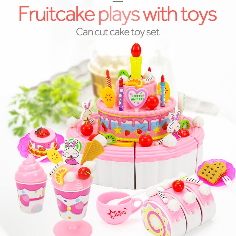 39-103Pcs Kids Cartoon Cake Pretend Play Kitchen Toys Fruit Cake Cutting Birthday Cake Sets Play House Toy for Children Girls